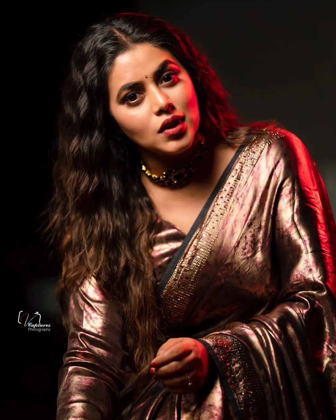 Malayalam Girl Shamna Kasim In Beautiful Jewellery Maroon Saree